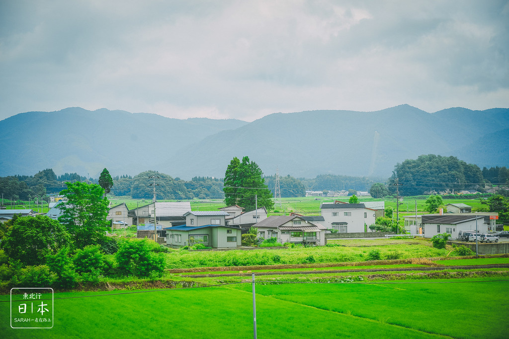 步行走近松川庄,被高大树木围绕着