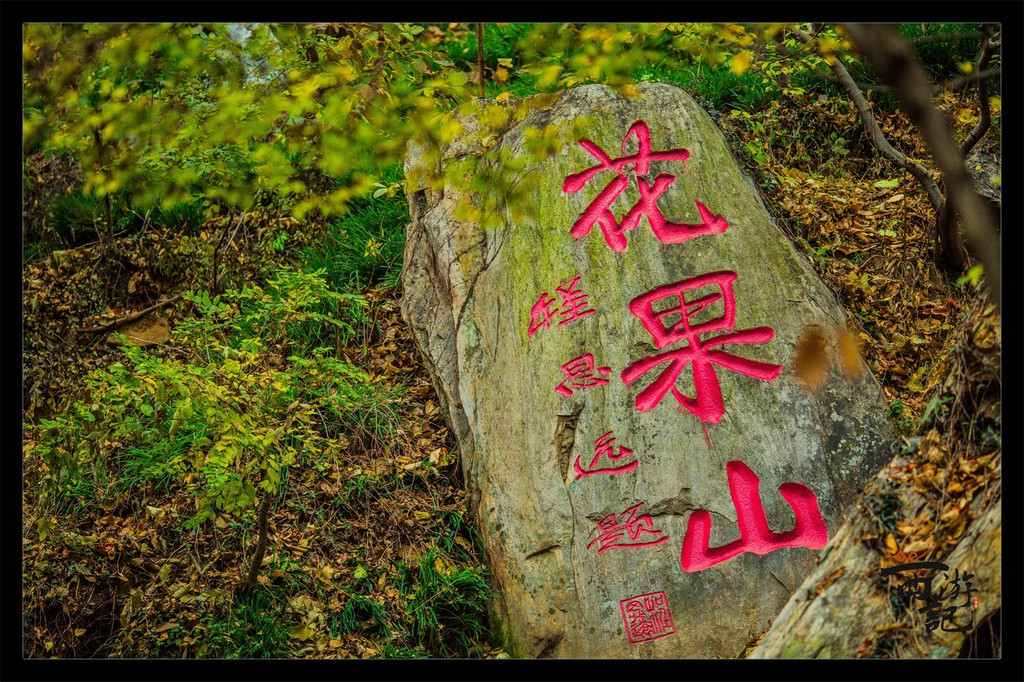 花果山石倚靠在山林怪石之中,在这片美妙绝伦的山水画卷,静美如初.