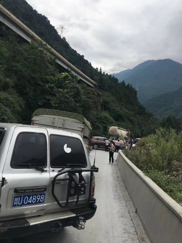 出雅安,在雅康高速旁开始堵车.这里的318