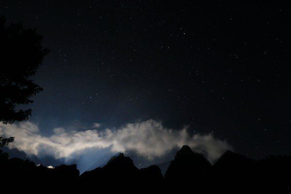 戈绍湖的夜晚没有城市灯光的污染,月光显得特别的明亮,天空中繁星点点