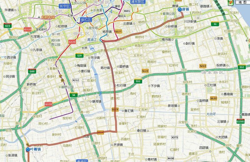 2.上海嘉兴城际过渡:g320叶榭镇-->g320城东路共约60.631km