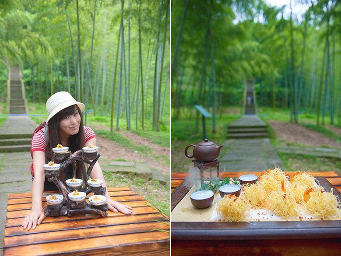 快到午餐时间了,田园餐桌摆起.所谓秀色可餐,有美食有美女,更有美景!