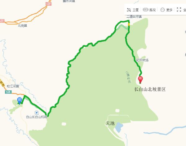 从度假区到北坡需要从长白山西麓沿环山路向北,到二道白河镇再向南,一