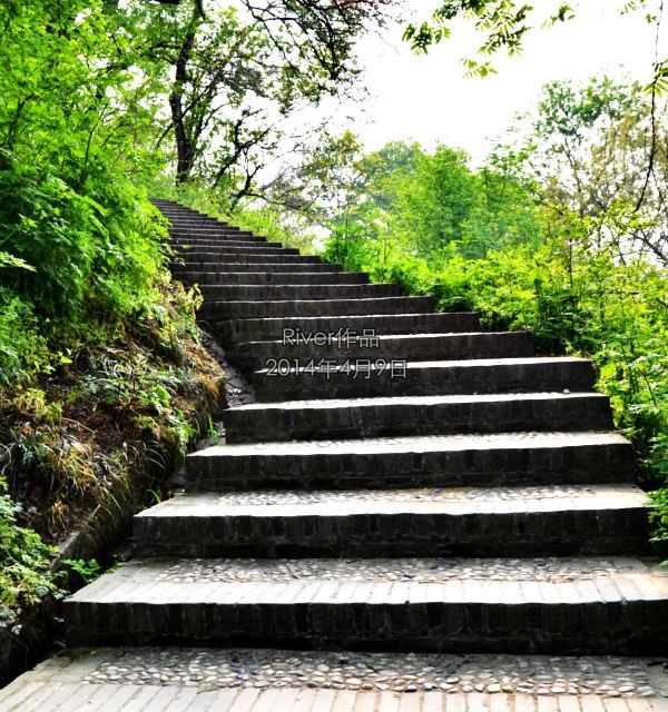 沿着台阶上山,可以近距离观察山顶的万佛塔.