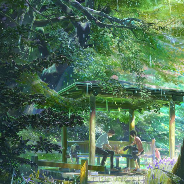 "言叶之庭"封面,动画片里的新宿御苑是夏天的场景,很清新
