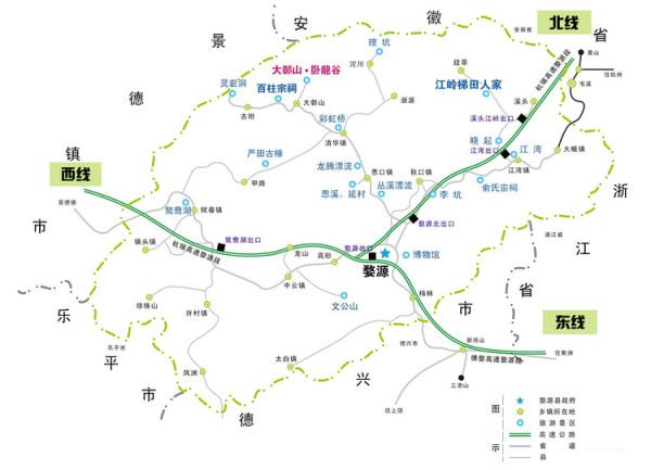 三条线路,婺源地图.