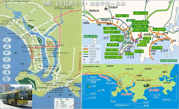 公交线路图 10路 三亚图书馆<---->三亚图书馆(双向大环线)