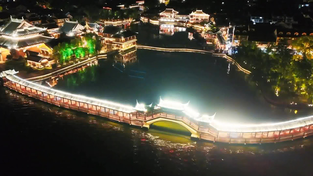 航拍锦溪古镇夜景实在太美啦